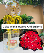 Cake With Flowers & Balloons