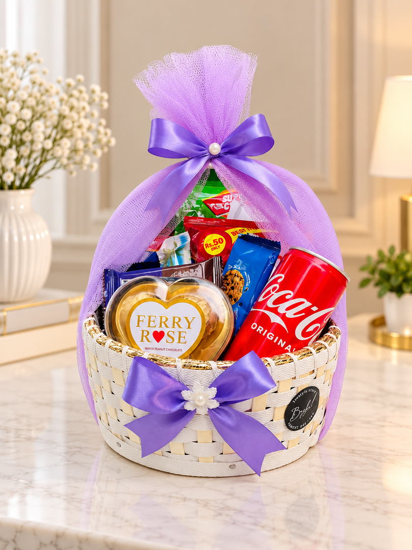 Snack Basket with Coke & Cookies – Lavender Wrap | GB-188