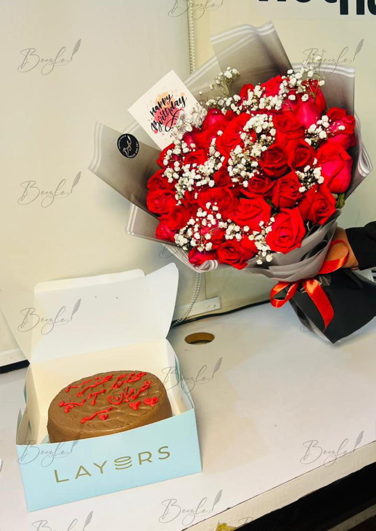 Luxurious Rose Bouquet with Layers Cake Box | GDEL-146