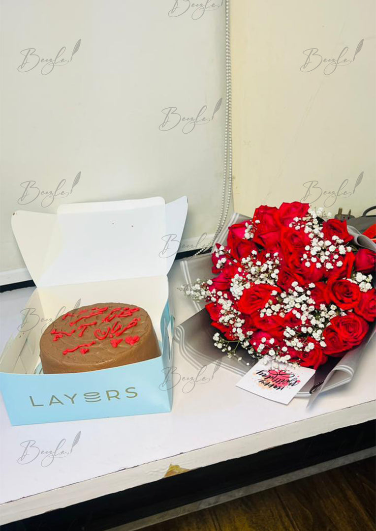Luxurious Rose Bouquet with Layers Cake Box | GDEL-146