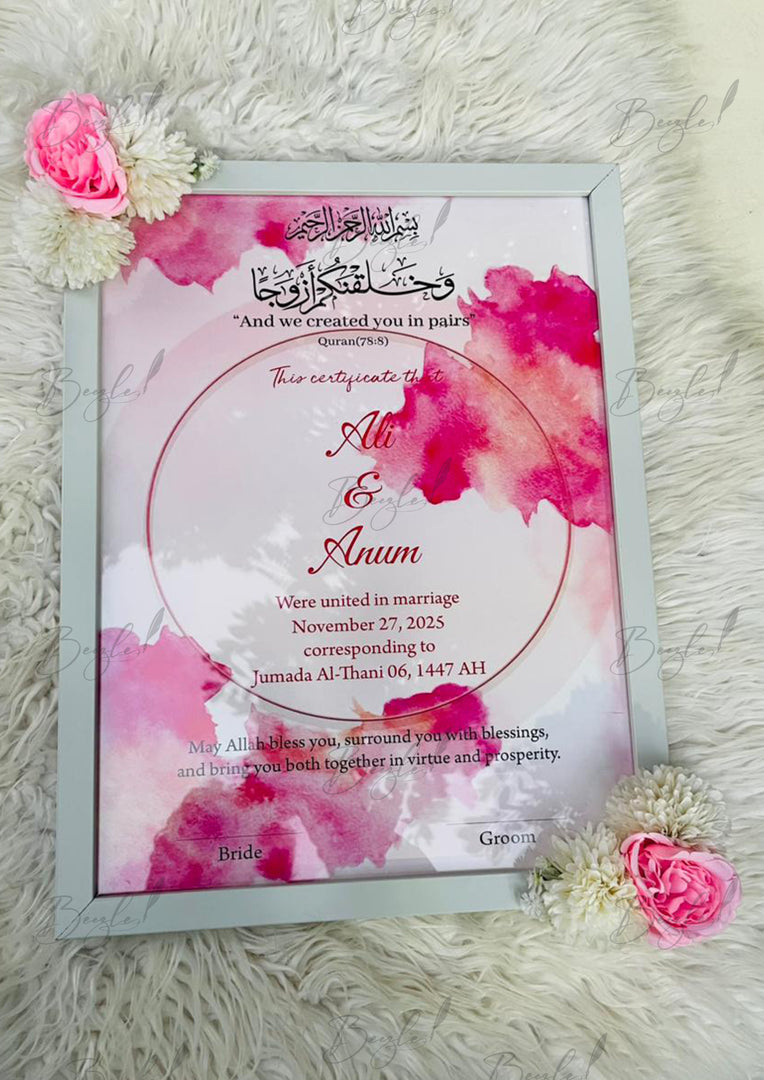 Customized Floral Nikah Certificate With Classic Print & Three Flowers | FNC-005