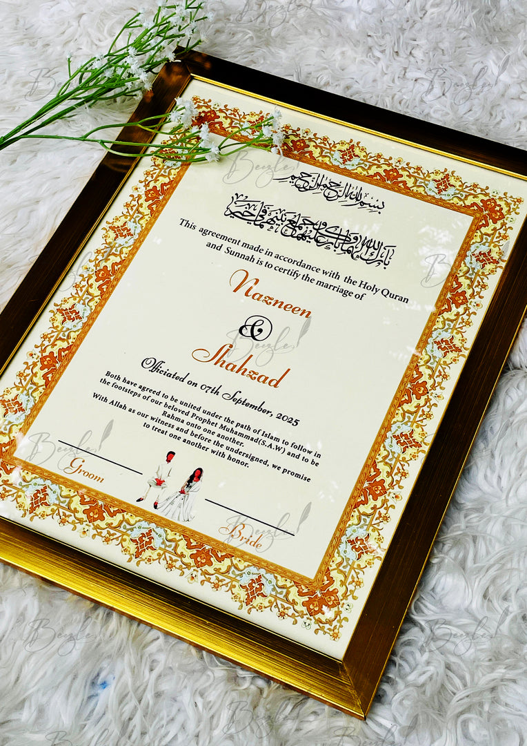 The Golden Luxury Nikah Certificate With Attractive Design | NC-161