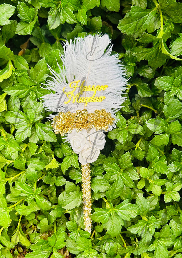 Customized Nikah Pen With Golden Lace & White Bloom | CNP-002