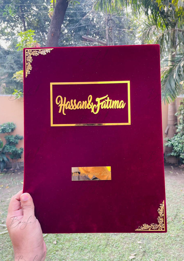 The Lovely Red Nikah Booklet With Personalized Name | NB-015