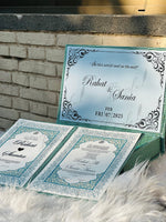 Load image into Gallery viewer, Eye Catchy Green Nikah Booklet Box with Personalized Couple Details | BOX-012
