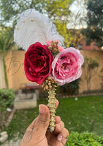 Load image into Gallery viewer, Customized Nikah Pen Decorated With Two Flowers &amp; Feather | PEN-34
