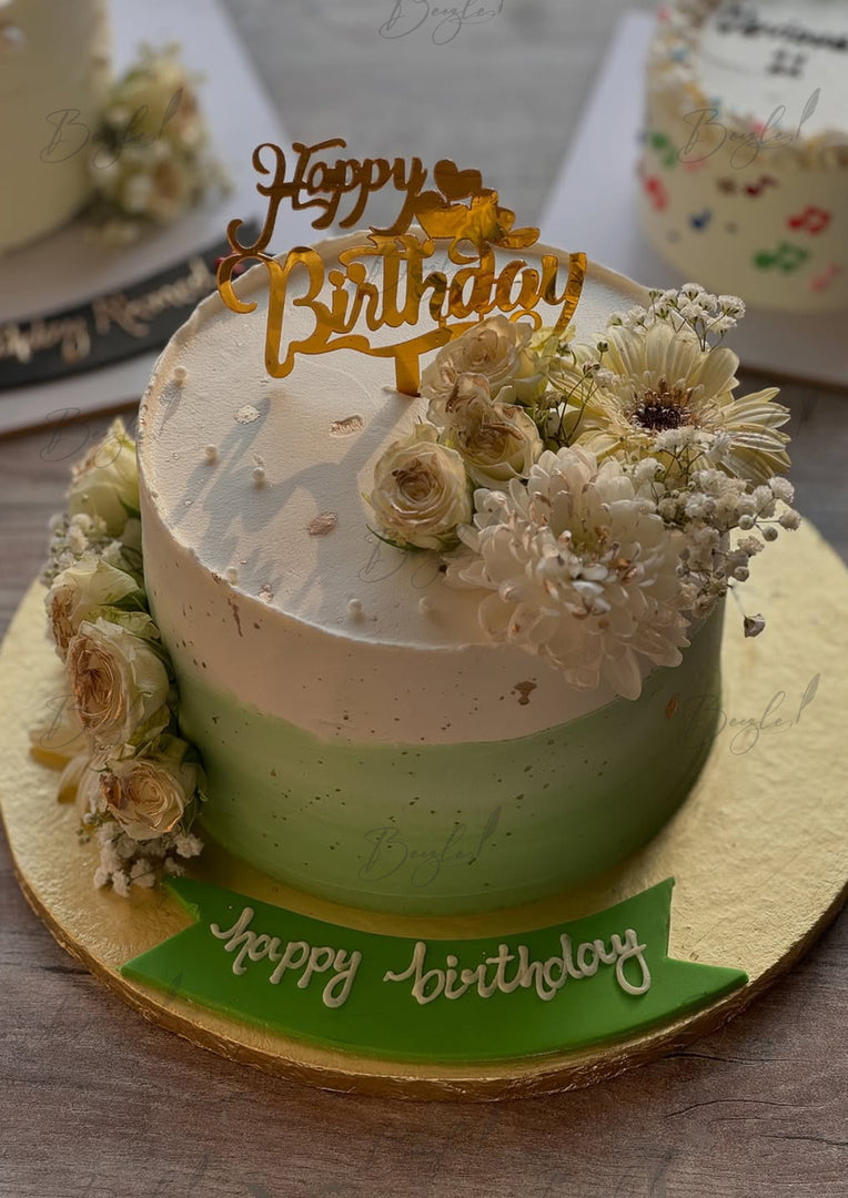 Green Floral Birthday Cake | GC-129