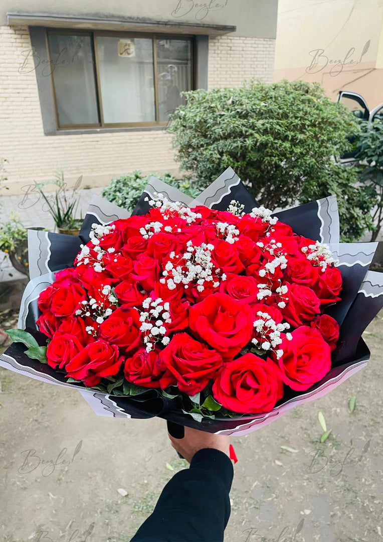 Red Rose Bouquet with Black Wrap | BCG-160
