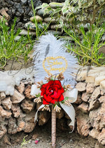 Load image into Gallery viewer, The Beautiful Nikah Pen Decorated With Name, Feather &amp; Red Flower | PEN-42
