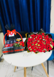 Chocolate Basket and Red Rose Bouquet Gift | GDEL-104