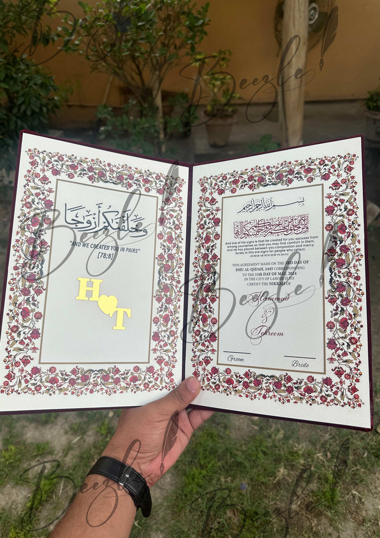 Customized Nikah Booklet With Beautiful Printed Nikkah Certificate | NB-008