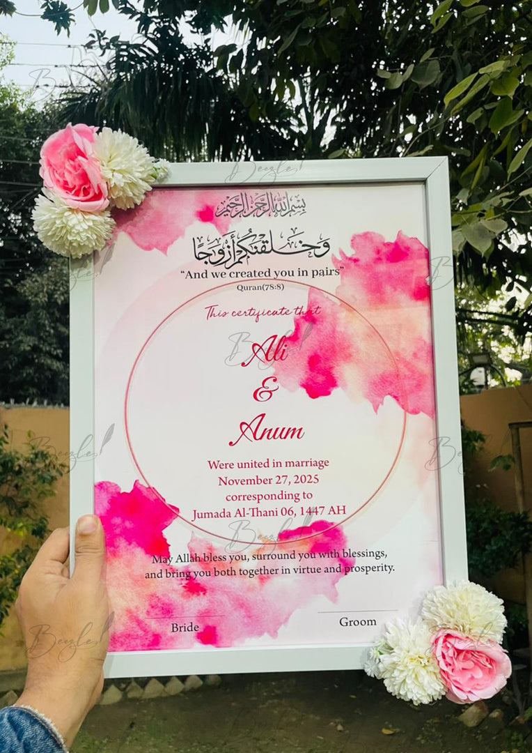 Customized Floral Nikah Certificate With Classic Print & Three Flowers | FNC-005