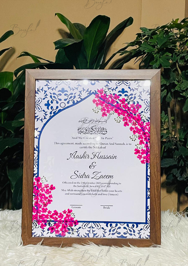Nikah Certificate Combination of Pink & Blue Border Design NC-100