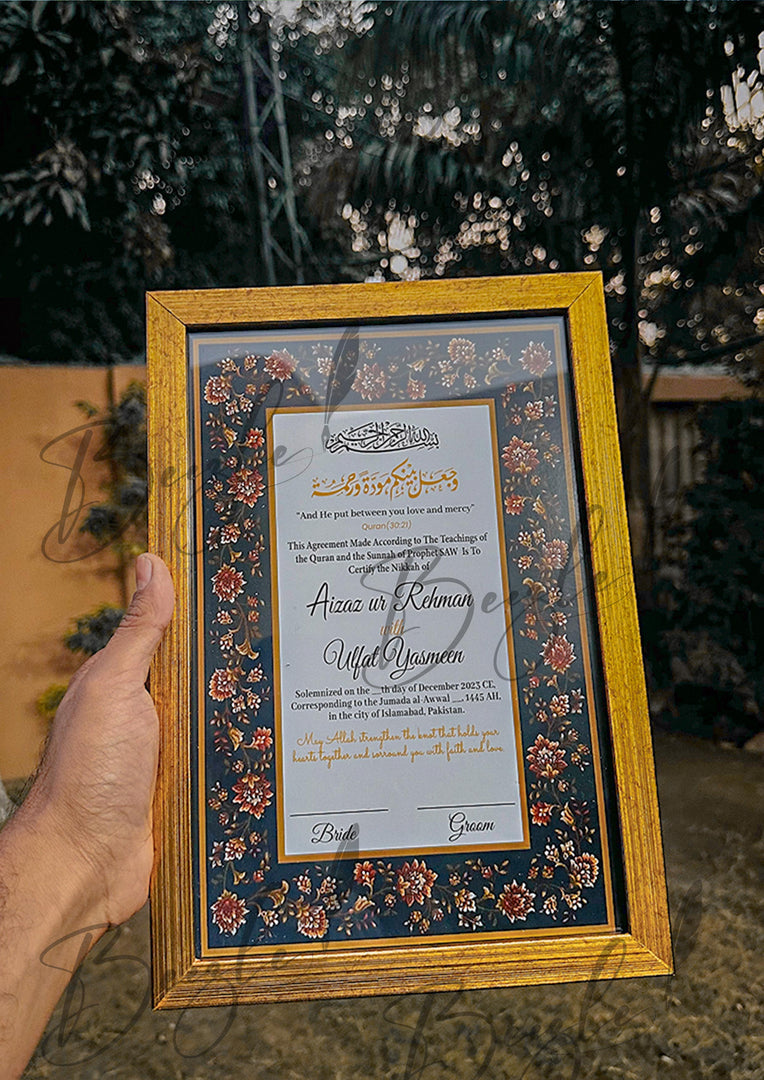 Floral Nikah Certificate With Black Attractive Print | NC-046