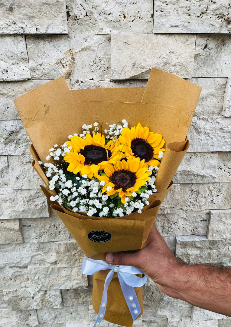 Sunflower Bouquet with Baby’s Breath & Kraft Wrap | BCG-166