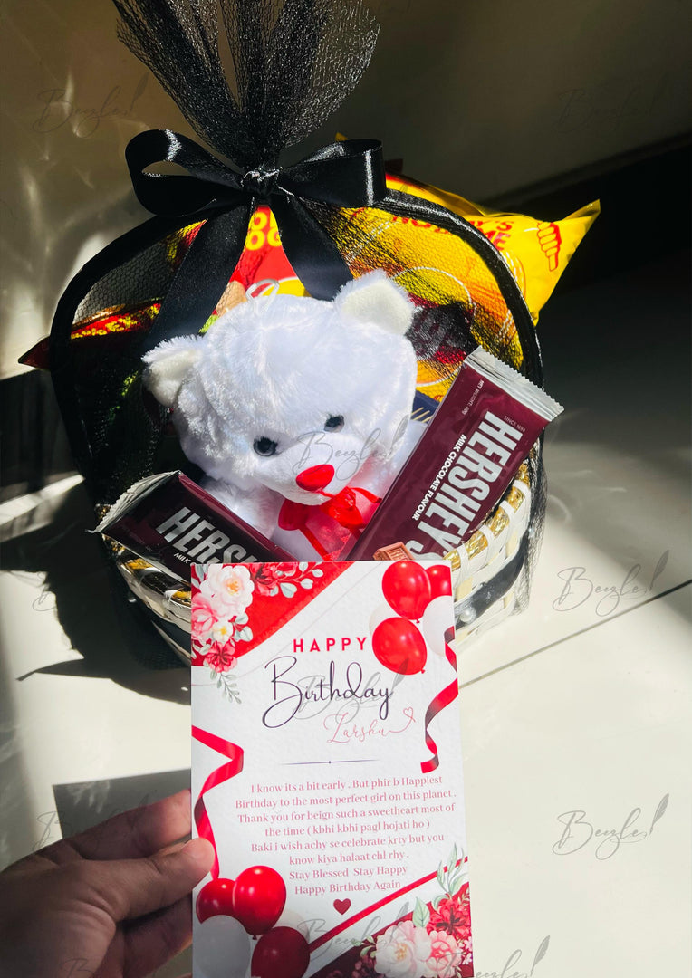 Black Teddy & Chocolate Gift Basket | GB-135