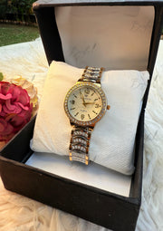 Elegant Crystal-Stone Watch in Silver & Gold Finish | WTS-003