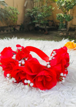 Load image into Gallery viewer, The Red Rose Attractive Floral Hair Bun With White Flowers | GAY-008
