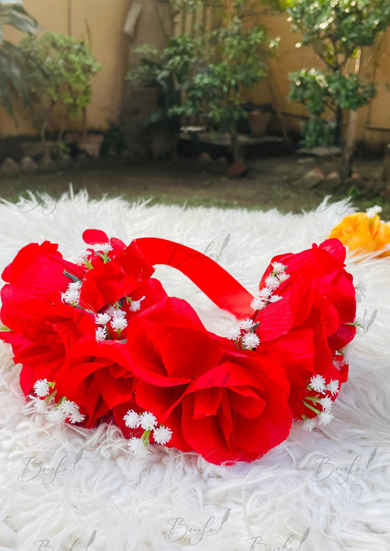 The Red Rose Attractive Floral Hair Bun With White Flowers | GAY-008