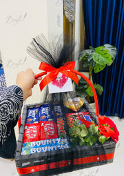 Premium Chocolate Gift Basket with Floral Red Touch | GB-095