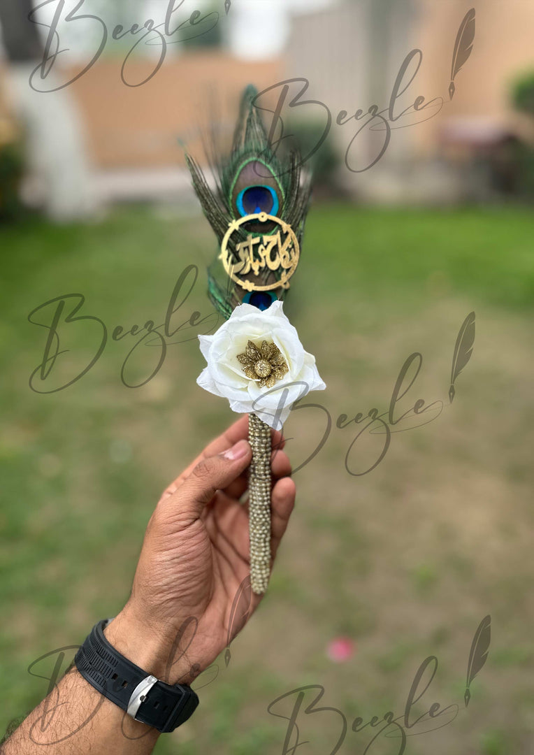 Qubool Hai Nikah Pen With Peacock Feather & White Flower | PEN-31