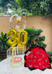 Confetti Balloon Birthday Box with Roses Bouquet | GDEL-158