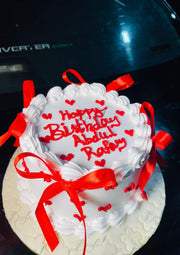 White Cream Custom Cake with Red Ribbons | GC-041