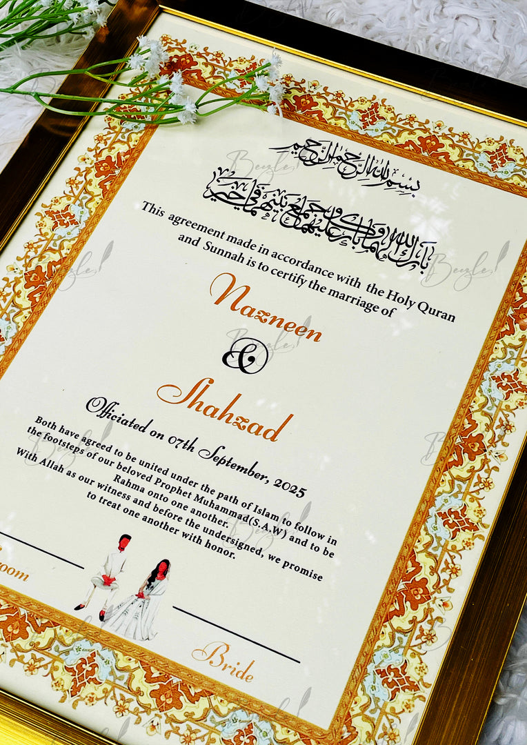 The Golden Luxury Nikah Certificate With Attractive Design | NC-161