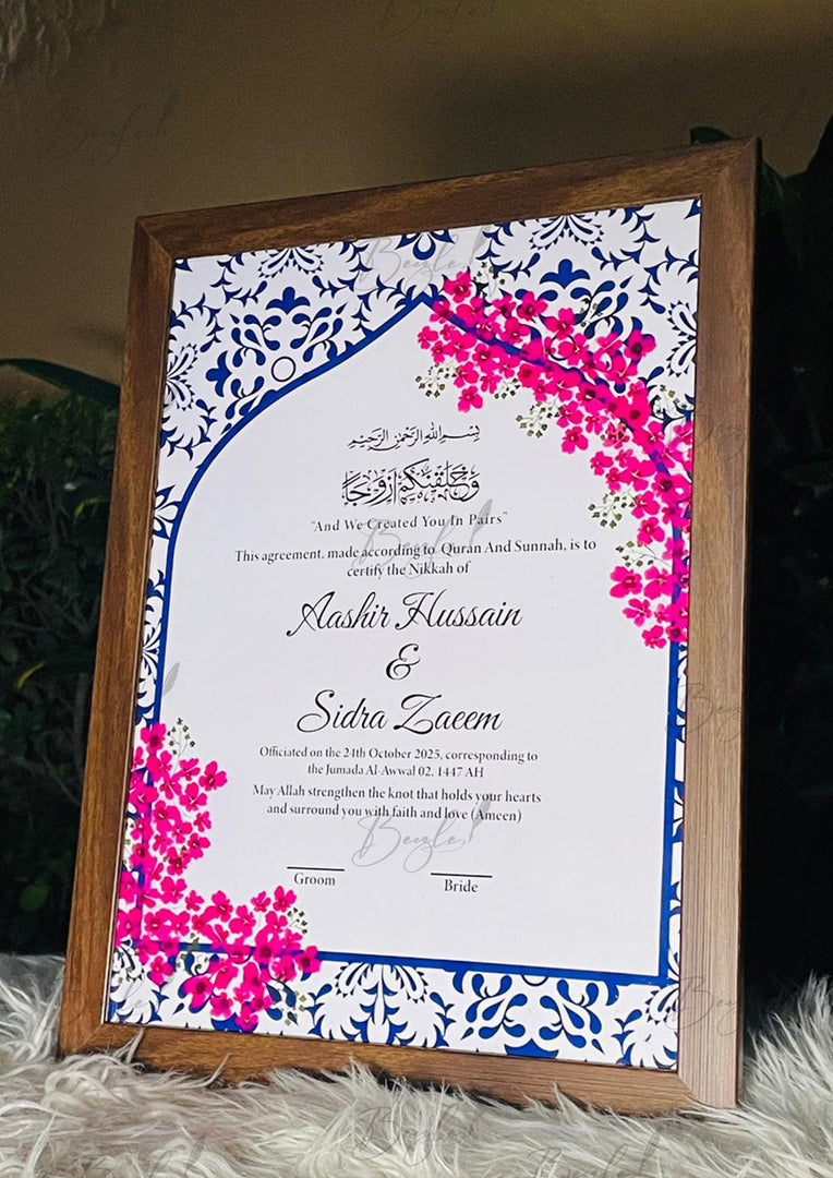 Nikah Certificate Combination of Pink & Blue Border Design NC-100