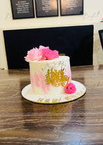 Load image into Gallery viewer, Floral Birthday Cake – Pink, White &amp; Gold Accents | GC-093
