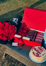 Load image into Gallery viewer, Red Roses Bouquet, Chocolates Box &amp; Layers Cake – Valentine Gift Combo | GDEL-161
