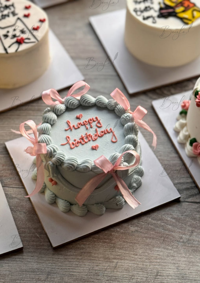 Pastel Blue Ribbon Birthday Cake | GC-136