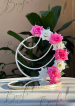 Load image into Gallery viewer, The Beautiful Engagement Ring Tray Decorated With Pearls, White &amp; Pink Flowers | ERT-010
