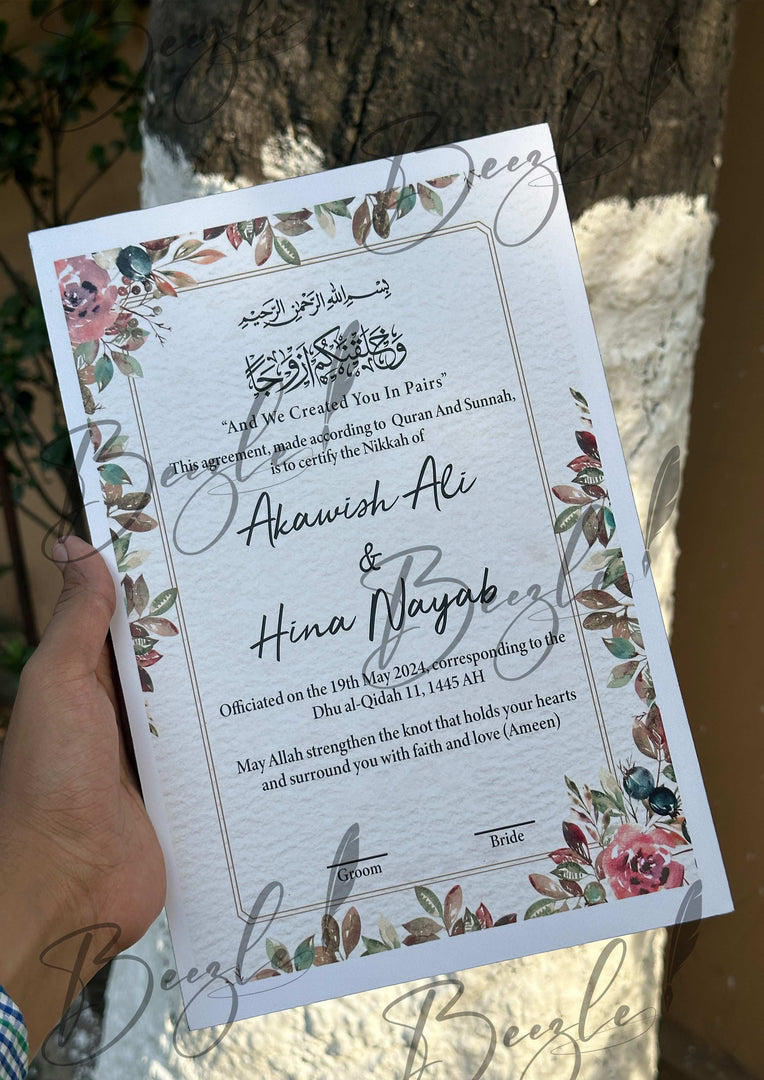 Customized Nikah Certificate With Printed Name | NC-124