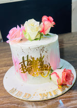 Load image into Gallery viewer, Floral Birthday Cake – Pink, White &amp; Gold Accents | GC-093
