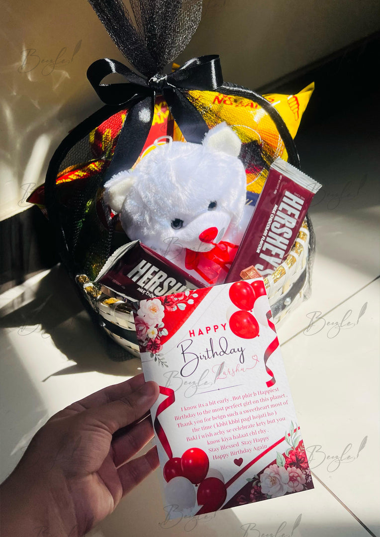 Black Teddy & Chocolate Gift Basket | GB-135