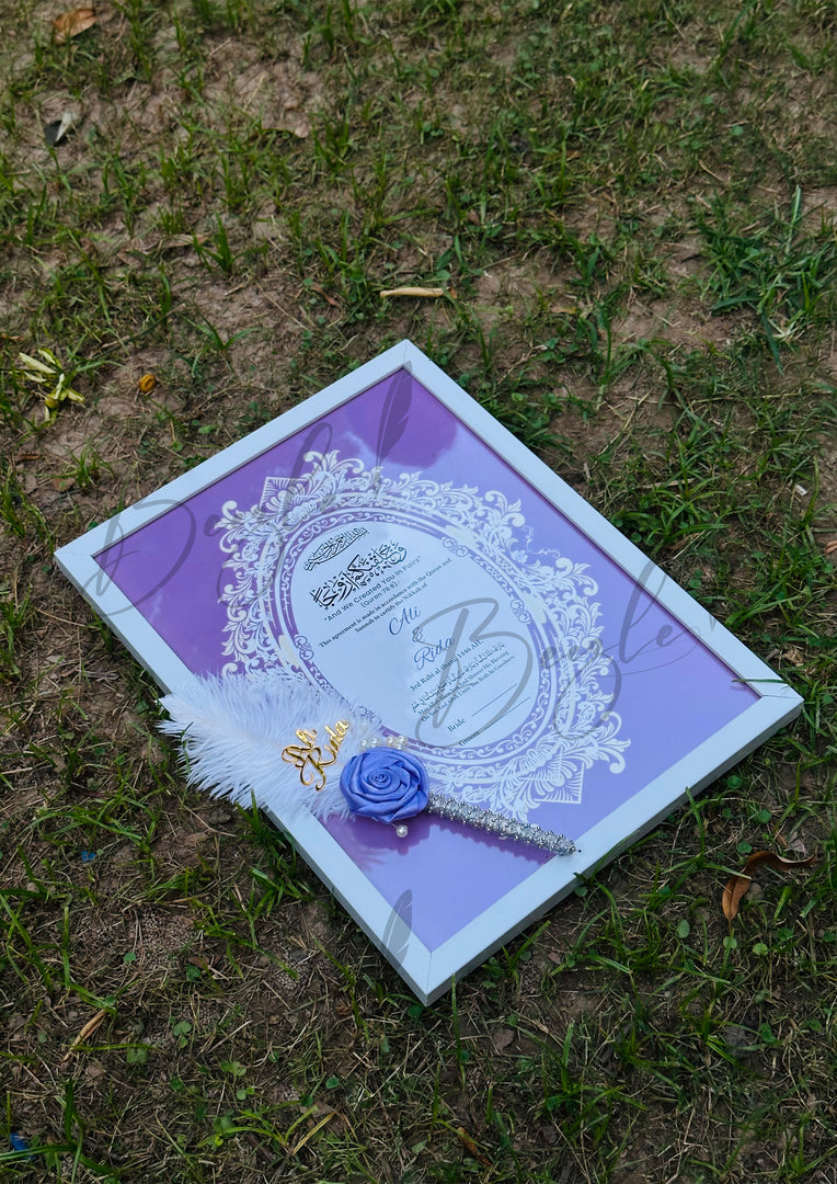 Luxury Nikah Certificate in Purple Design With Attractive Nikah Pen