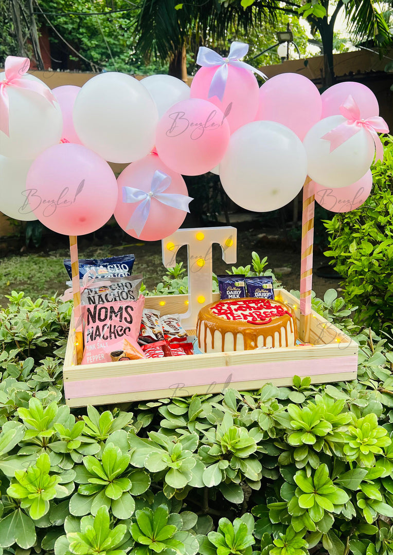 Balloon Celebration Tray with Cake & Snacks  | CBT-003
