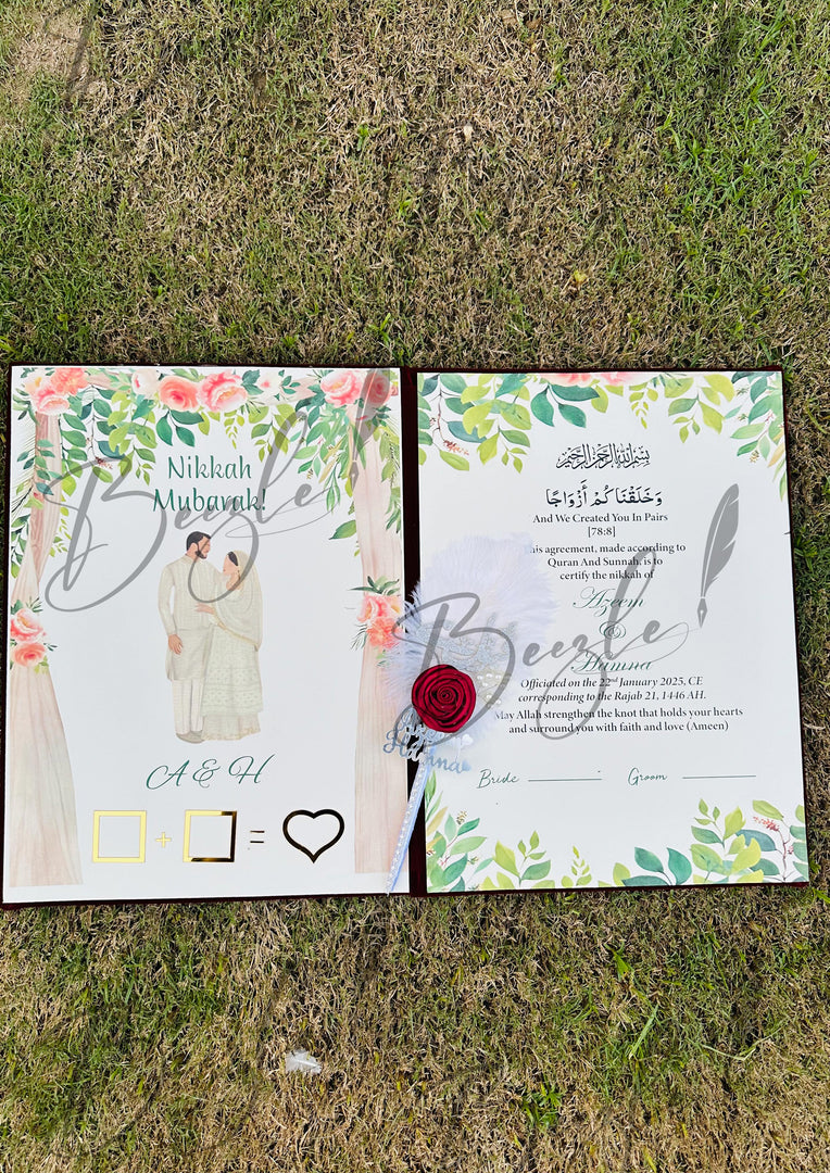 The Customized Red Nikkah Booklet With Qubool Hai Pen | DEL-036