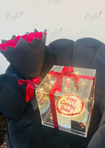 Load image into Gallery viewer, Black Cake Box with Red Rose Bouquet | GDEL-133