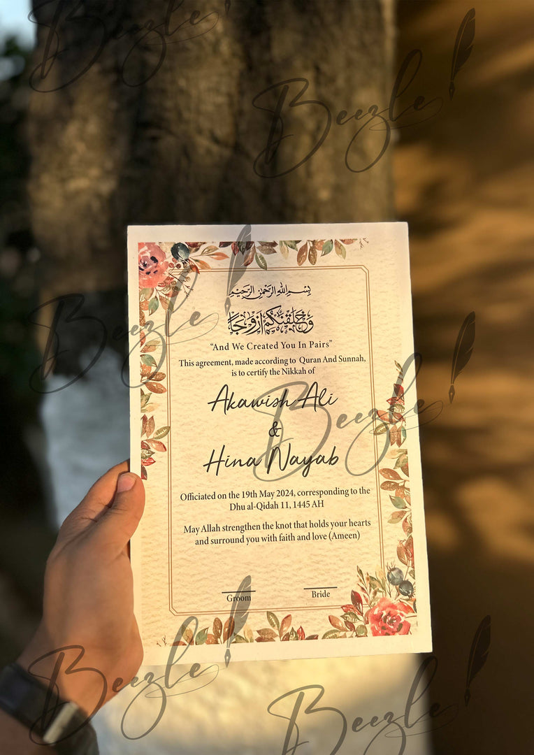 Customized Nikah Certificate With Printed Name | NC-124