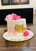 Load image into Gallery viewer, Floral Birthday Cake – Pink, White &amp; Gold Accents | GC-093
