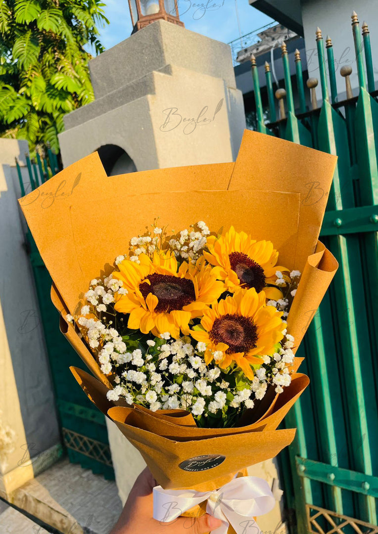 Sunflower Bouquet with Baby’s Breath & Kraft Wrap | BCG-166