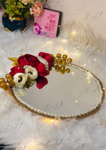 Load image into Gallery viewer, Decorative Nikah Tray with Red Flowers, Golden Beads, and Pearl Border | NT-025
