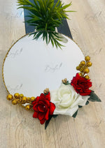 Load image into Gallery viewer, Decorative Nikah Tray with Red Flowers, Golden Beads, and Pearl Border | NT-025
