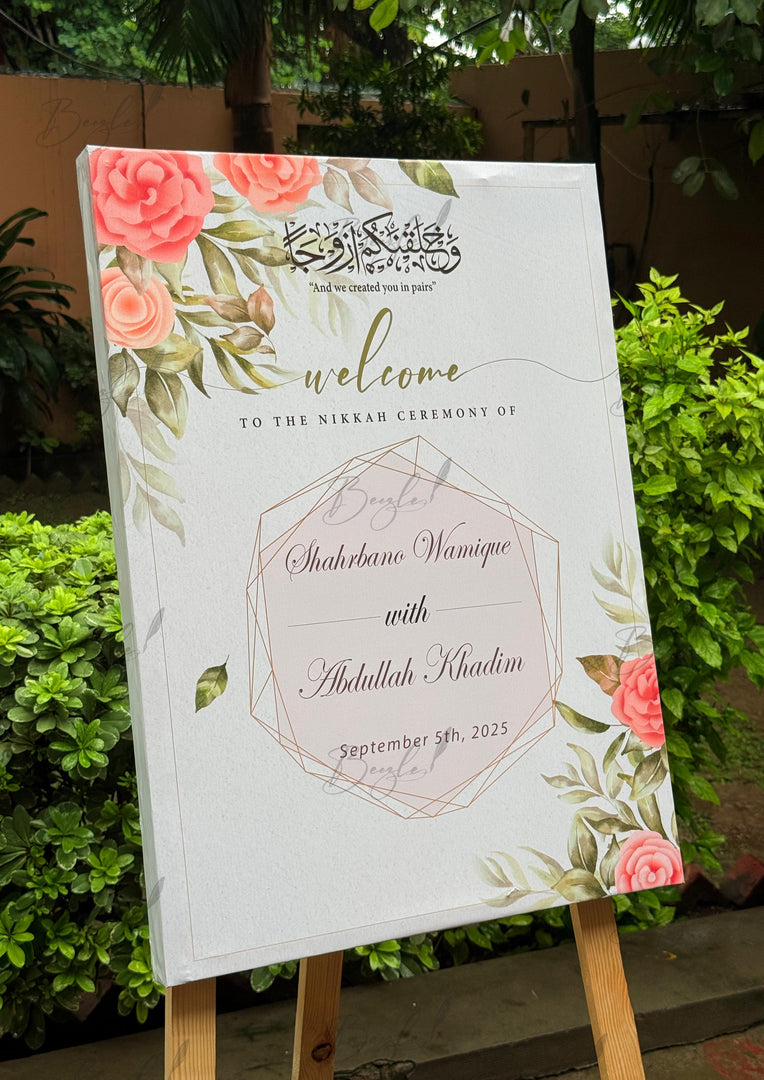 Customized Wedding Welcome Board Stand With Beautiful Design | Without Stand & Only Available in Lahore | WWB-003