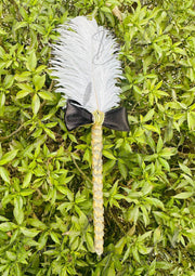 Nikah Pen With Golden Lace, Black Knot & White Feather | PEN-11