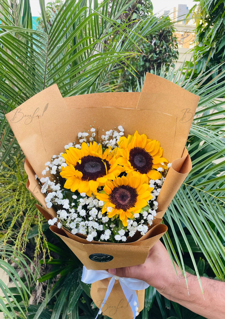 Sunflower Bouquet with Baby’s Breath & Kraft Wrap | BCG-166