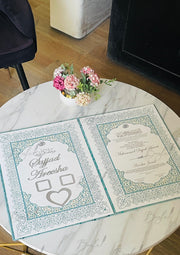 Elegant Teal Glitter Nikah Nama | NB-044