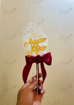 Load image into Gallery viewer, Nikkah Pen with Beautiful Feather, Red Flower &amp; Red Ribbon | PEN-52
